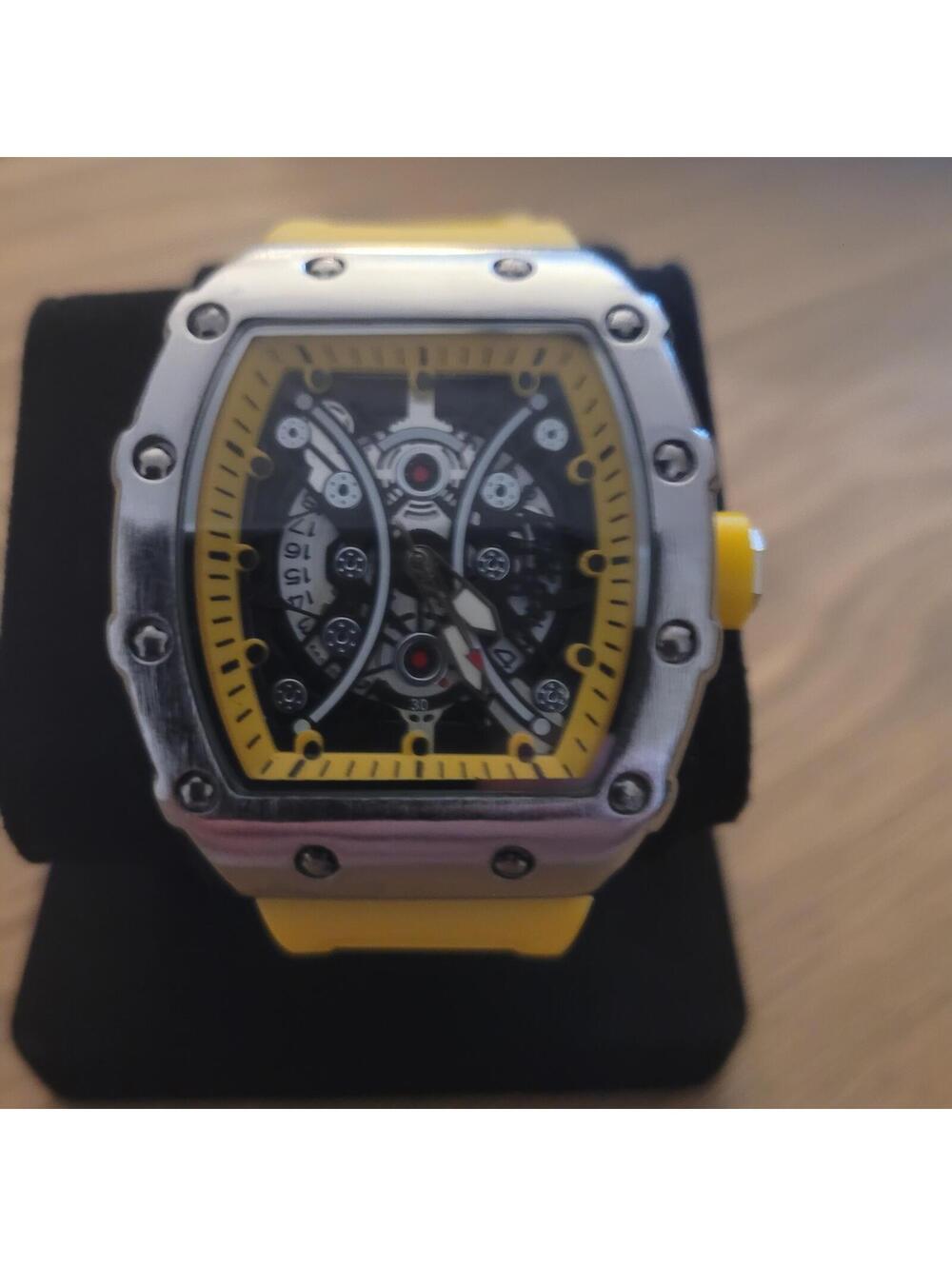 Stylish Yellow and Silver Analog Wristwatch with Silicone Band